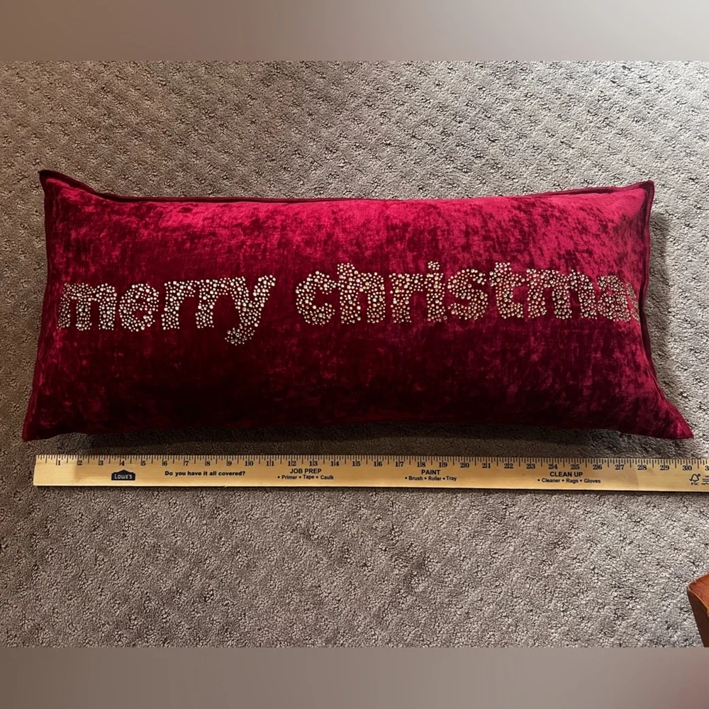 Merry Christmas Burgundy Velvet Throw Pillow